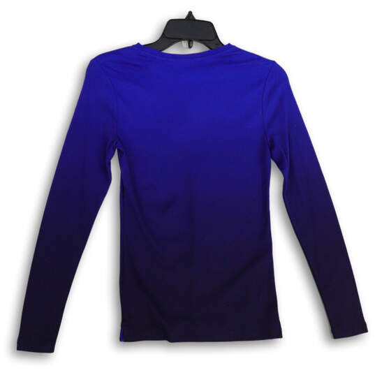 NWT Womens Blue Ombre Long Sleeve Crew Neck Pullover T-Shirt Size Small image number 2