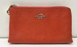 COACH Orange Leather Double Zip Wallet