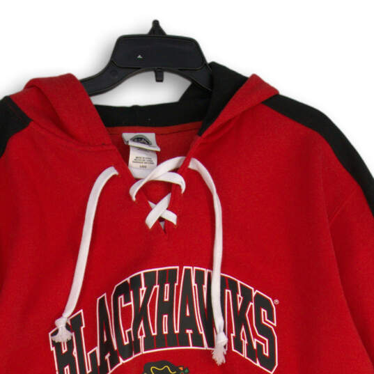 Mens Red Black Blackhawks Tie Neck Long Sleeve Pullover Hoodie Size Large image number 3