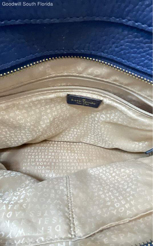 Kate Spade New York Womens Houston Street Blue Beige Leather Zipper Tote Handbag image number 5