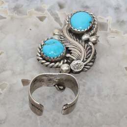 Zuni artisan Joyce Vacit Sterling Silver Turquoise Dangle Ear Cuff alternative image