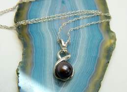 14K White Gold Black Pearl & Diamond Accent Pendant Necklace 2.1g alternative image