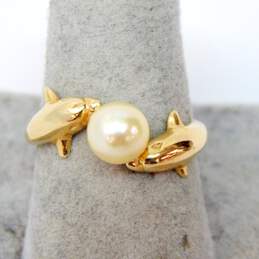 14k Yellow Gold Dolphin Pearl Solitaire Bypass Ring 2.6g alternative image