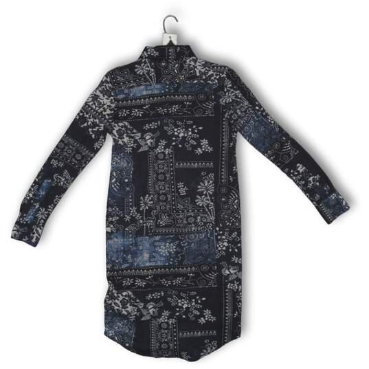 NWT Ralph Lauren Womens Shirt Dress Button Front Long Sleeve Blue Floral Knit SP image number 2