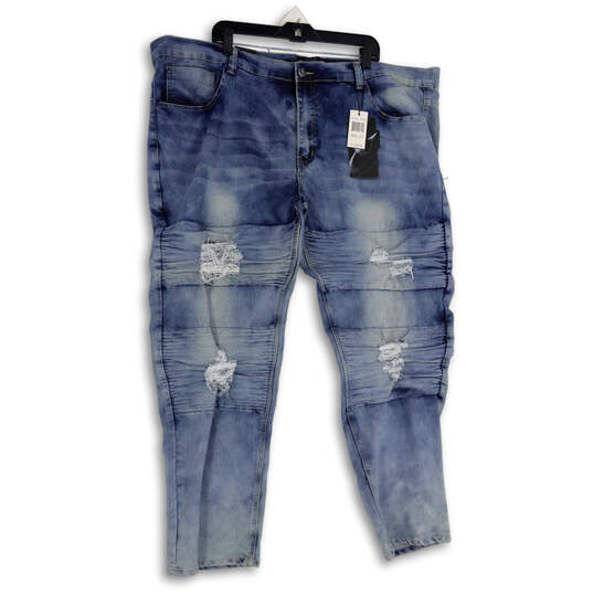 NWT Mens Blue Denim Medium Wash Distressed Tapered Leg Jeans Size 44x32 image number 1