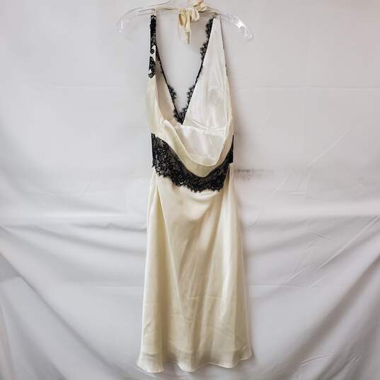 White House Black Market Silk Halter Midi Dress Ivory/Black Lace Women's 10 NWT image number 3