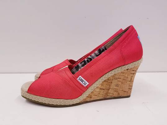 Toms Red Canvas Wedge Sandals US 7 image number 5