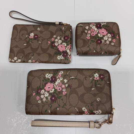 3 Assorted Authentic COACH Evergreen Floral Print Wallet, Wristlet & Billfold image number 6