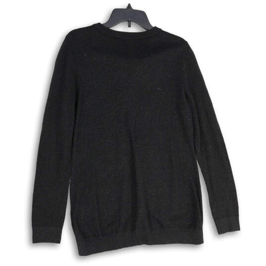 Womens Black Long Sleeve Lace-Up Neck Pullover Sweater Size Medium image number 2