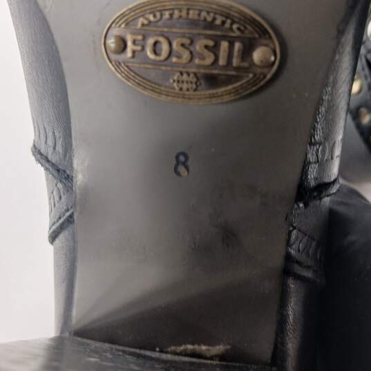 Fossil women's Black Leather Heeled Harness Boots Size 8 image number 6