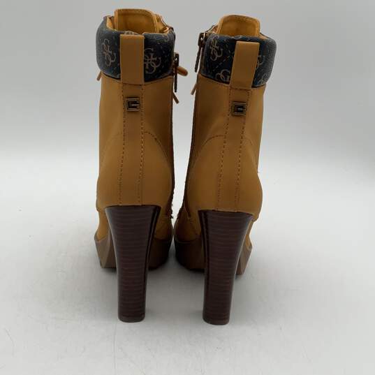Guess Womens Tetia2 Yellow Brown Leather Block Heel Size Zip Ankle Booties Sz 7M image number 4