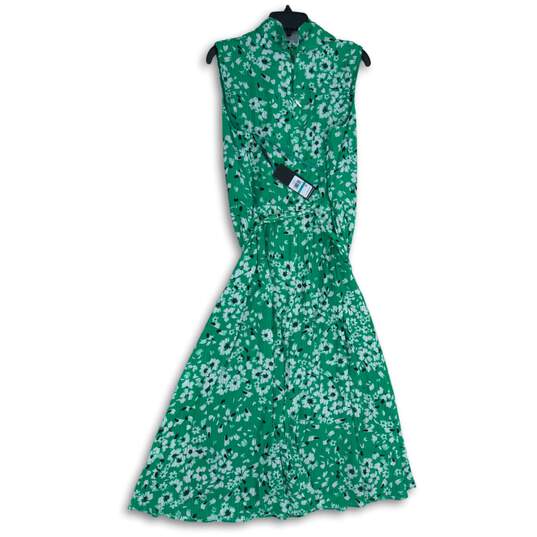 NWT Karl Lagerfeld Womens Green White Floral Tie-Waist Blouson Dress Size 16 image number 2