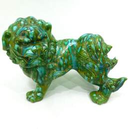 Mid Century Drip Glaze Chinese Guardian Lion Foo Dog Statue Green Blue
