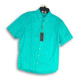 NWT Tailor Vintage Womens Teal White Seahorse Collared Button-Up Shirt Size L