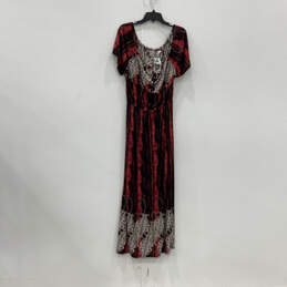 NWT Womens Red Floral Printed Short Sleeve Scoop Neck Maxi Dress Size XXL