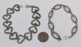 Romantic 925 Marcasite Hearts & Open Ovals Linked Bracelets Variety 25.5g alternative image