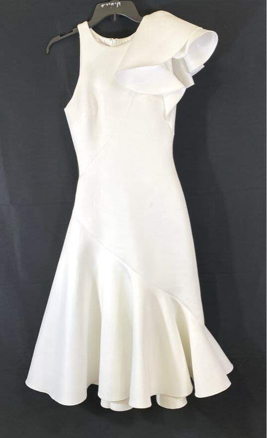 Jovani Womens White Asymmetrical Ruffle Round Neck Fit & Flare Dress Size 2 image number 1