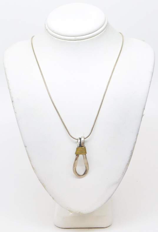 Taxco & Mexican Modernist 925 & Brass Pendant Necklace & Bracelet 32.9g image number 2