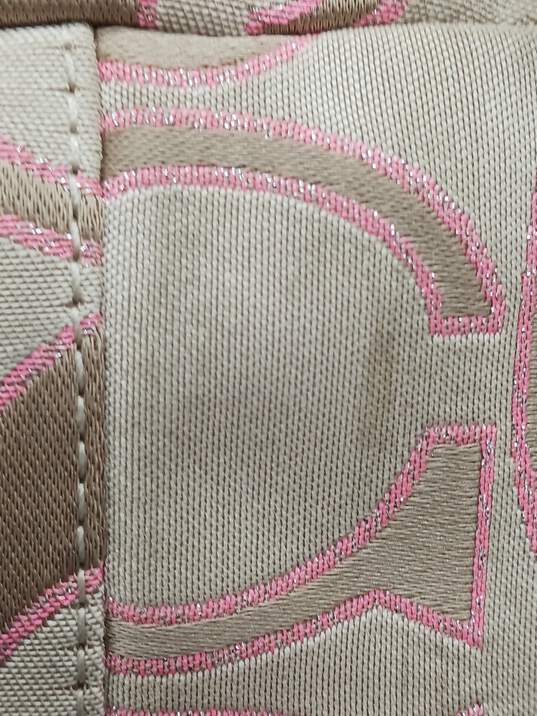 Authentic COACH Daisy Outline Signature Metallic Emma Tote In Light Khaki & Pink image number 13