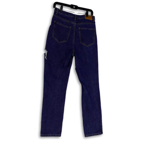NWT Womens Blue Medium Wash Distressed Denim Straight Leg Jeans Size 4 image number 2