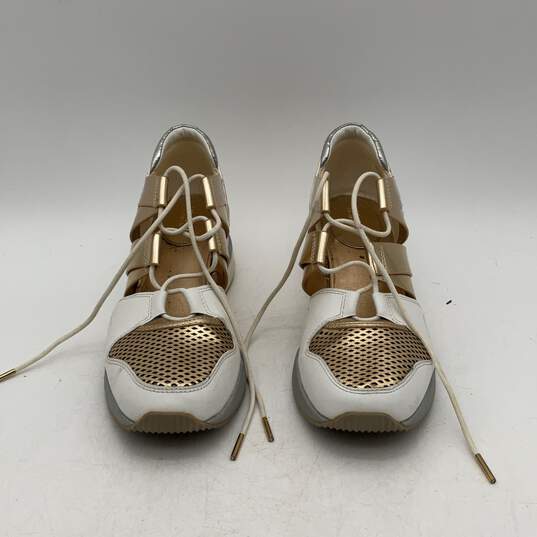 Michael Kors Womens Beckett White Gold Wedge High Heels Sneakers Shoes Size 8.5 image number 3