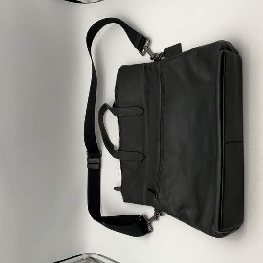 Coach Womens Black Leather Adjustable Strap Inner Pocket Messenger Bag Purse image number 1