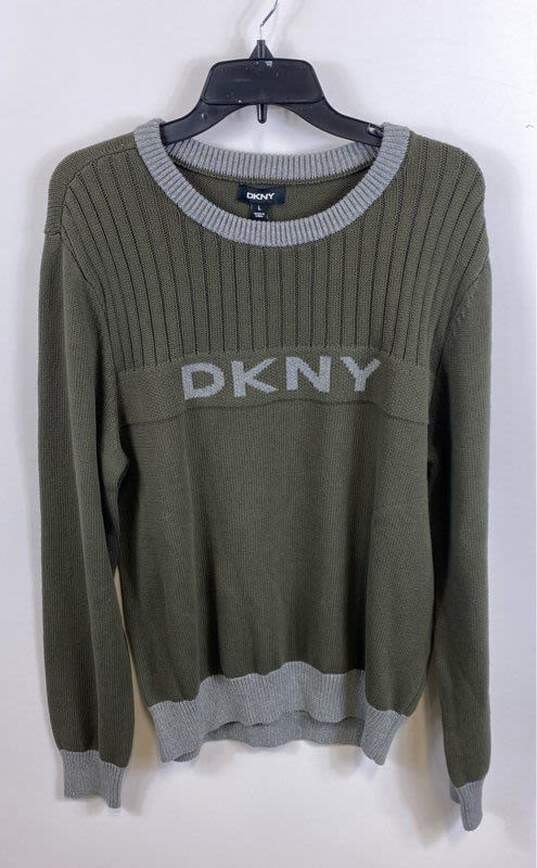 NWT DKNY Mens Military Green Cotton Knit Long Sleeve Pullover Sweater Size L image number 1