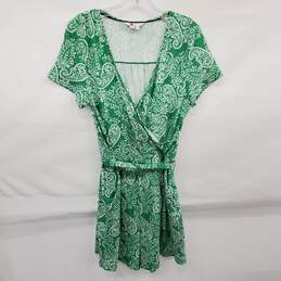 Boden Women's Green Paisley Print Wrap Front Stretch Cotton Romper Size 10