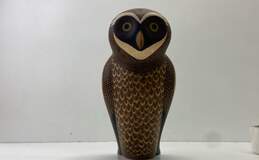 Emile Norman Wood Sculpture Owl 10 in Tall Inlaid Wood Perched Owl / Signed