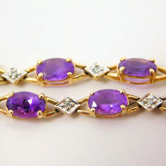 10K Yellow Gold Amethyst 0.07 CTTW Diamond Tennis Bracelet 5.4g image number 3