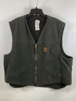 Carhartt Mens Green Cotton Pockets Sleeveless Full-Zip Vest Jacket Size 4XL