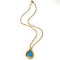 Designer Joan Rivers Gold-Tone Pear Shape Turquoise Pendant Necklace image number 3
