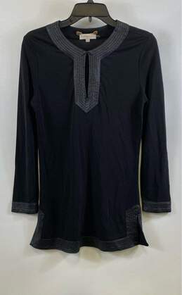 Tory Burch Womens Black Keyhole Neck Long Sleeves Casual Tunic Top Size X-Small