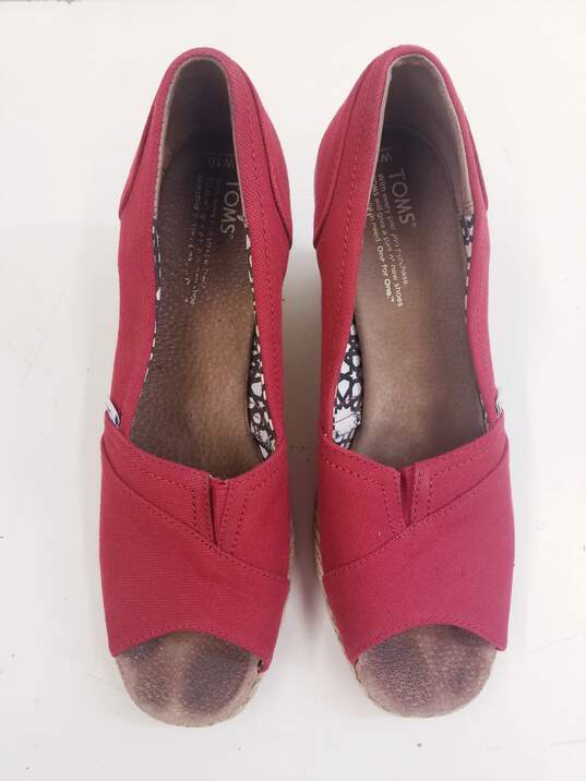 TOMS Classic Red Canvas Wedge Heels Shoes Size 10 M image number 7