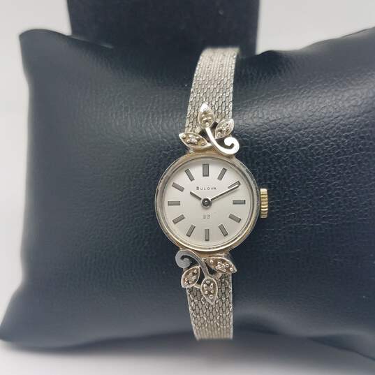 Bulova N2 23 Jewels 17mm 14k white Gold Diamond Accented Manual Wind Watch 20g image number 1