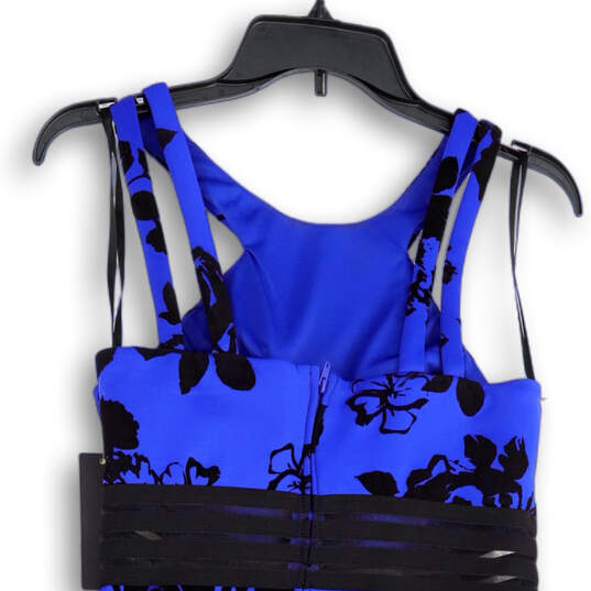 NWT Womens Blue Black Floral Velvet Back Zip Fit & Flare Dress Size 9 image number 4