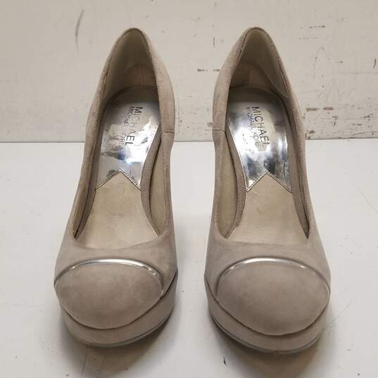 Michael Kors Gray Suede SIlver Metallic Platform Stiletto Pump Heel Shoes Size 7 M image number 5