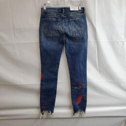 Zara Womens Premium Denim Embroidered Red Feather Jeans Distressed Sz 4 alternative image