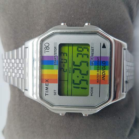 Buy the Timex T80 Rainbow On Silver Tone Watch | GoodwillFinds