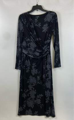 Lauren Ralph Lauren Womens Black Floral Gray Long Sleeve Wrap Dress Size 6