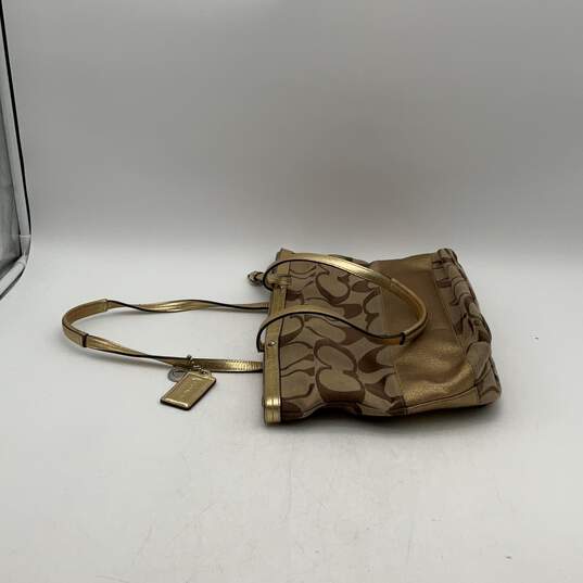 Coach Womens Gold Brown Double Handle Logo Charm Tote Bag With Wallet image number 4