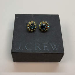 Designer J. Crew Gold-Tone Blue Green Crystal Cut Stone Flower Stud Earrings