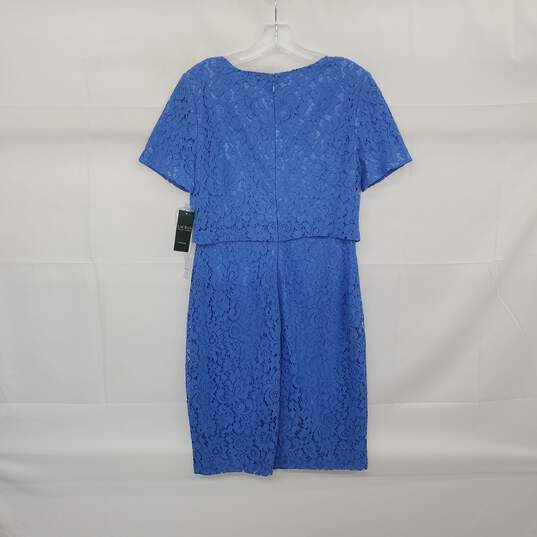 LAUREN Blue Cotton Blend Lace Short Sleeved Sheath Dress WM Size 4 NWT image number 2