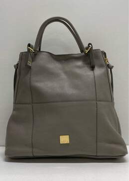 Kooba Gray Leather Studded Zip Leather Satchel Bag