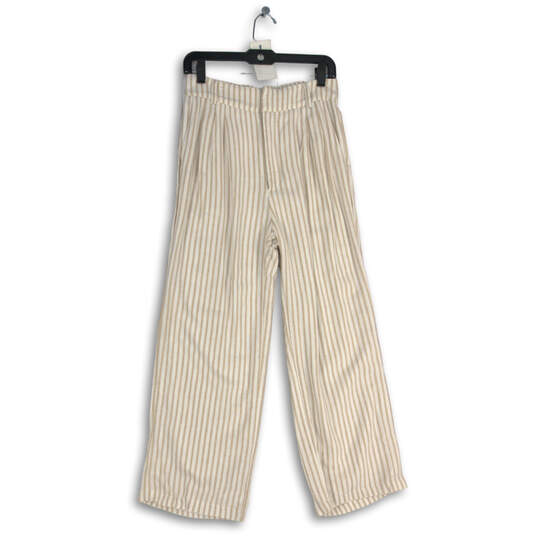 NWT Womens Beige Striped Pleated Ultra High-Rise Wide-Leg Ankle Pants Sz S image number 1