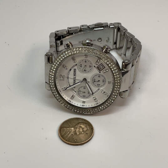 Designer Michael Kors MK-5358 Silver-Tone Stainless Steel Analog Wristwatch image number 2