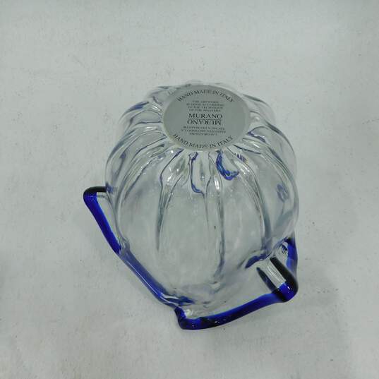 Art Glass Asymmetrical Bowl Murano style Hand Made in Italy Clear /Cobalt Border image number 4