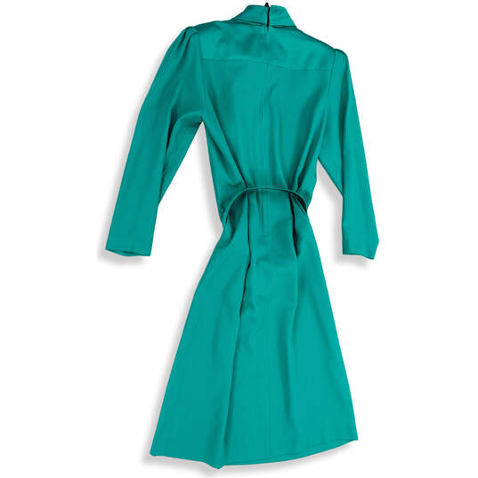 Womens Green Tie Neck Waist Belted Long Sleeves A-Line Dress Size 14 image number 2