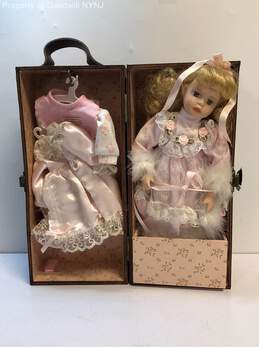 Porcelain Doll in Pink Dress in Case