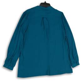 Womens Blue Collared Balloon Long Sleeve Front Pocket Blouse Top Size M alternative image
